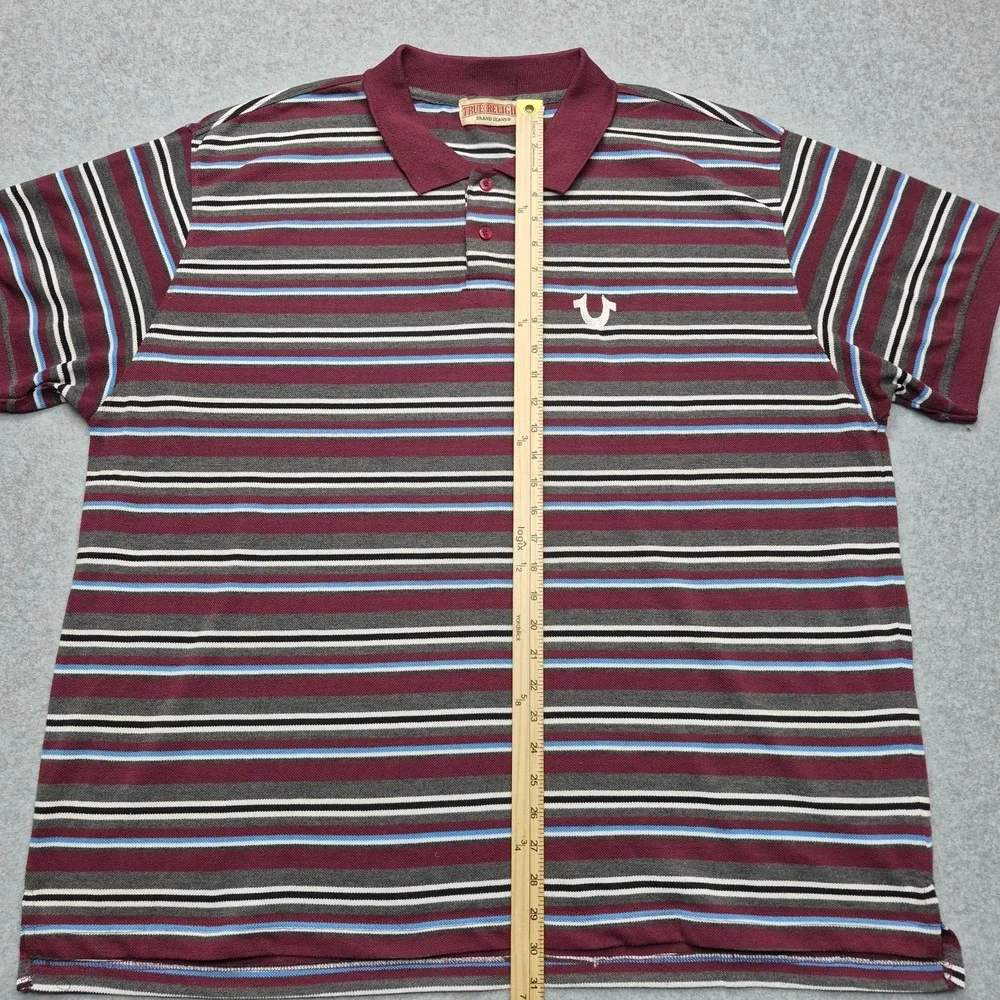 True Religion Shirt Men's 4XL Striped Polo Burgundy Short Sleeve Horseshoe Logo